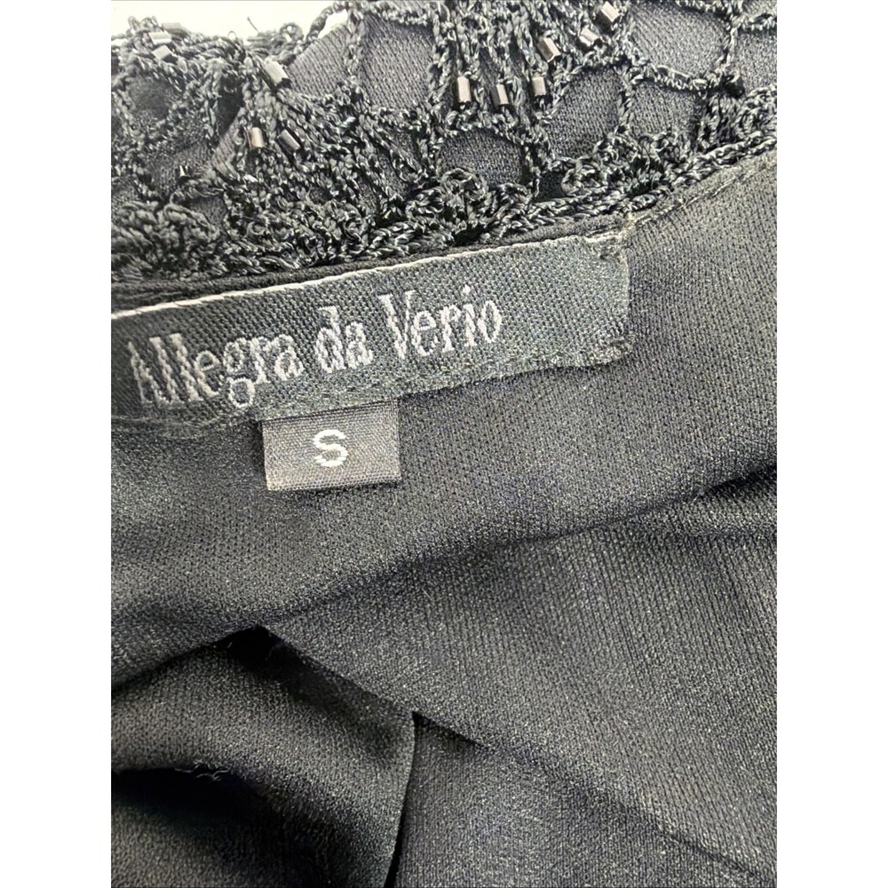 Vtg 90s Y2k Sz S/M Black Crochet Maxi Dress Beade… - image 6